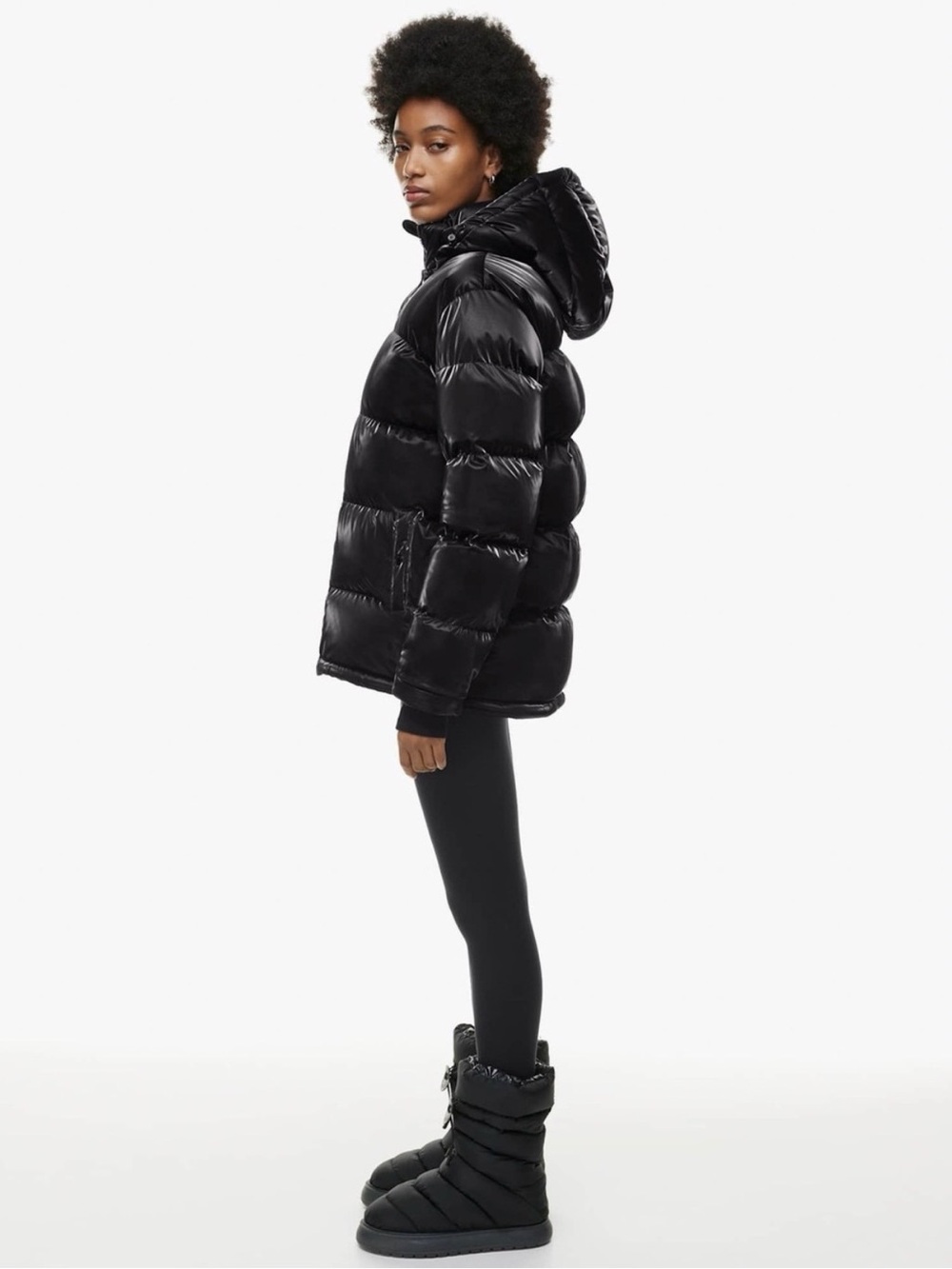 Aritzia The Super Puff Down Jacket Size L Black Shiny 800 Fill Power RDS Hooded